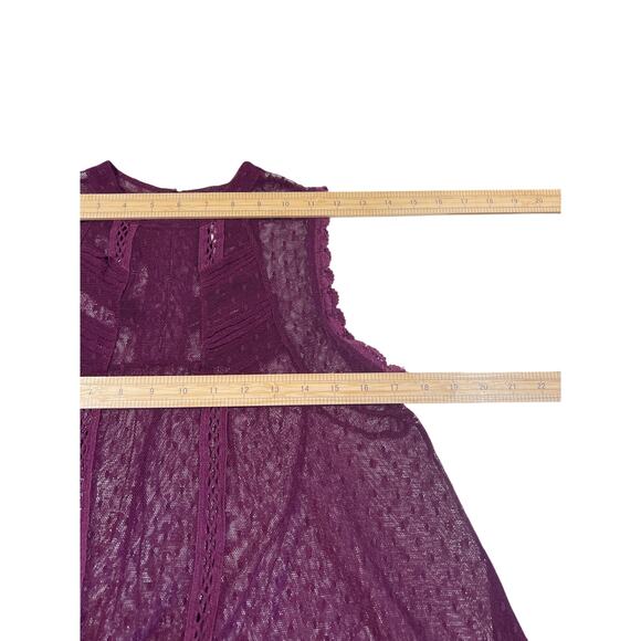 Free People Fiona Plum Mesh Sheer Lace Top Women's Size S Boho Victorian Whimsy - Picture 7 of 9